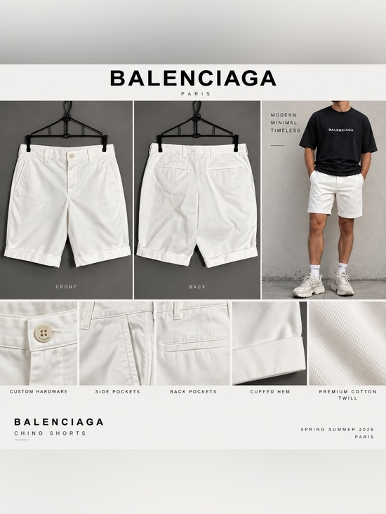 Balenciaga Other - Balenciaga Men’s White Flat Front Cuffed Shorts